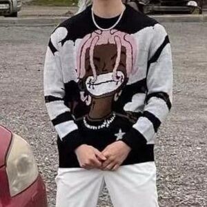 ZSM Cartoon Anime Knitted Sweater Winter Oversized Hip Hop Pullover Ugly Sweater